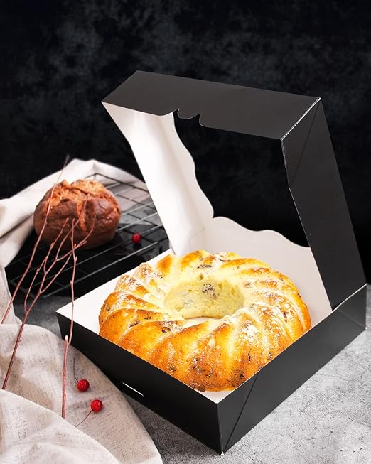 qiqee Auto-pop Up Black Pie Boxes with Window 24Packs 12x12x3 Inch Cookie Donut Bakery Box