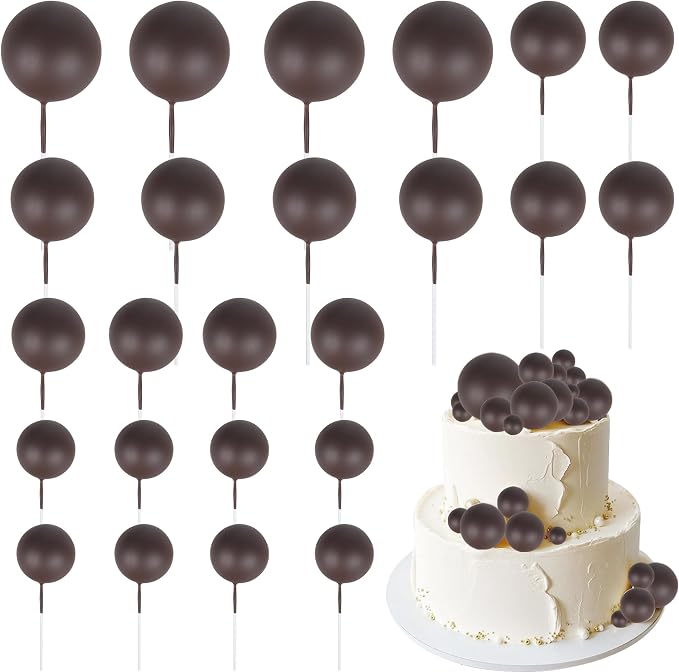 24 PCS Ball Cake Toppers Balls Cupcake Toppers Foam Ball Shaped Cake Picks DIY Balloons Cake Insert Topper for Wedding Enagement Baby Shower Birthday Party Cake Decorations Supplies Coffee