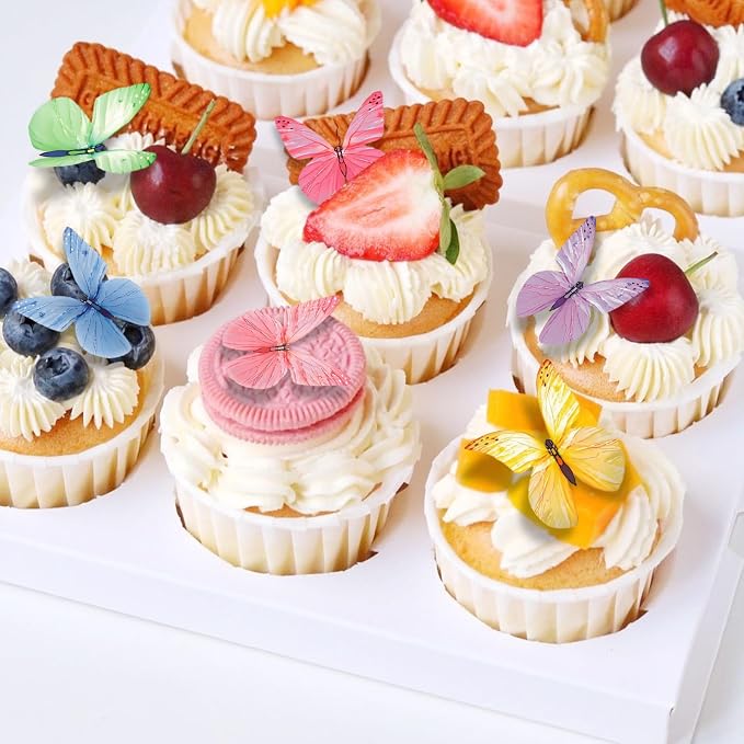 Butterfly Cupcake Toppers 72 Pieces Edible Cake Decorations, 6 Colors, Wafer Paper Butterflies for Birthdays Weddings Baby Showers Party Supplies