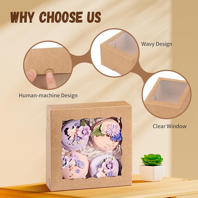 50 Pcs 5x5x2 Inch Cookies Boxes with Window Pastry Bakery Boxes Dount Boxes Soap Truffle Box Browine Cake Box Chocolate Covered Strawberries Box for Valentine's