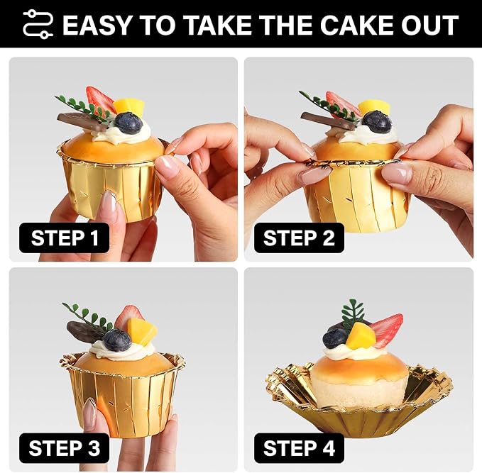 EUSOAR Gold Cupcake Cups, 3.5 Oz 50pcs Disposable Foil Muffin Liners, Gold Cupcake Baking Cups, Ramekin Aluminum Cupcake Tip Pan Ramekin Holders, Little Baking Cups