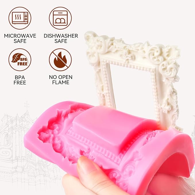 Puyeipt 4 Pcs Photo Frame Silicone Molds, Vintage Picture Photo Frames Fondant Molds for Cupcake Topper, Chocolate, Candy, Donut Cake Puck Decoration and Clay Craft Making