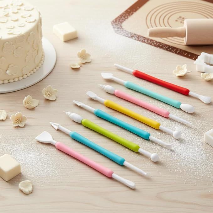 9-Piece Fondant Sculpting Tool Set - PC Plastic Modeling Kit for Cake Decorating, Gum Paste & Chocolate - Multicolor Handles