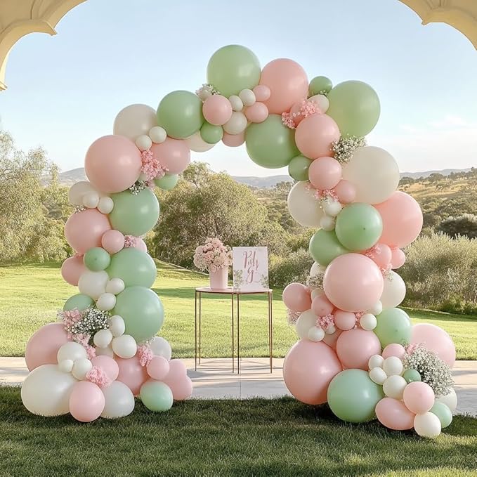 Sage Green Pink Balloon Arch kit,124Pcs Pastel Pink Green Sand White Peach Balloon Arch Graland Kit for Baby Shower Wedding Bridal Birthday Gender Reveal Party Decorations