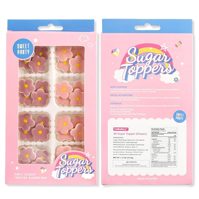 Edible Flowers Icing Decoration 32 Count Pink Purple Blossoms Royal Icing Decorations Daisy Sugar Wedding Flowers Sprinkles for Baking Cupcakes Ice Cream Waffles Cookies Birthday Cake