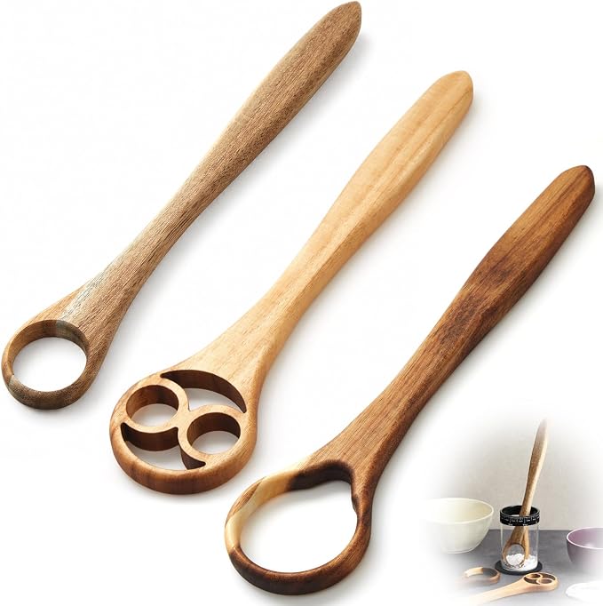 SiliFine Danish Dough Whisk Set of 3, 13" One-piece Acacia Wood Sourdough Whisk for Bread, Pizza, Batter & Starter, Cake Biscuits Flow-through Design, Handmade Bread Baking Gift