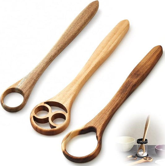 SiliFine Danish Dough Whisk Set of 3, 13" One-piece Acacia Wood Sourdough Whisk for Bread, Pizza, Batter & Starter, Cake Biscuits Flow-through Design, Handmade Bread Baking Gift