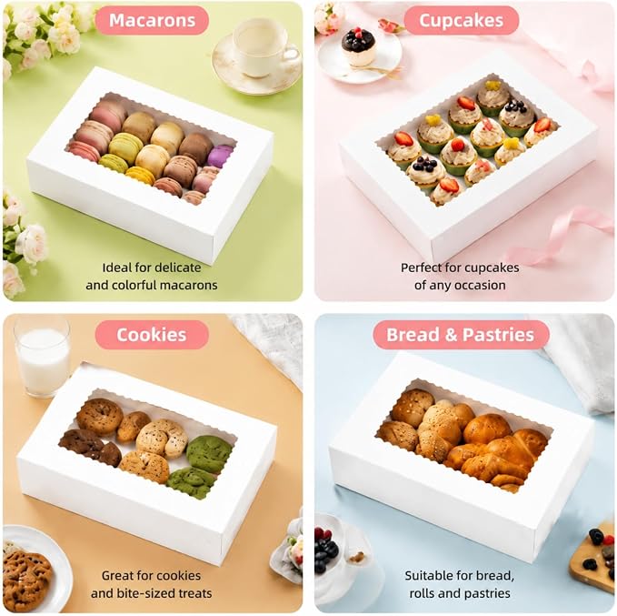 20 Pieces 16x11x4 Inch Cake Boxes, White Rectangular Sheet Cake Boxes with Window, Large Paperboard Container for Cookies Pastry Baking Donuts Cupcake Pie Packaging