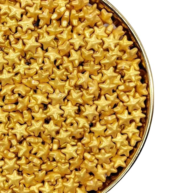 NIPEOR Chrismas Gold Star Sprinkles 4.6oz/130g,Edible Pearls Sugar for Cake Cupcake Decorations Edible Candy Cake Topper for Cake Decorating (Golden Large Star)