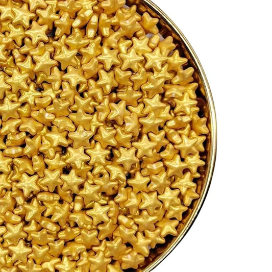 NIPEOR Chrismas Gold Star Sprinkles 4.6oz/130g,Edible Pearls Sugar for Cake Cupcake Decorations Edible Candy Cake Topper for Cake Decorating (Golden Large Star)