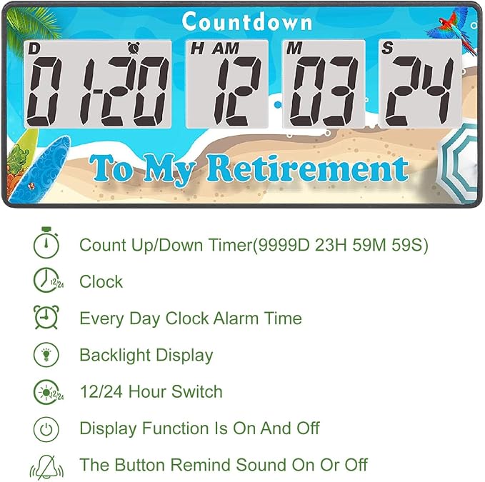 Yooreal Digital 9999 Days Countdown Days Timer Clock,Retirement Countdown Timer,Magnet Design,Loud Alarm,Tracks Wedding Vacation Working Cooking Baby Birth (Blue)