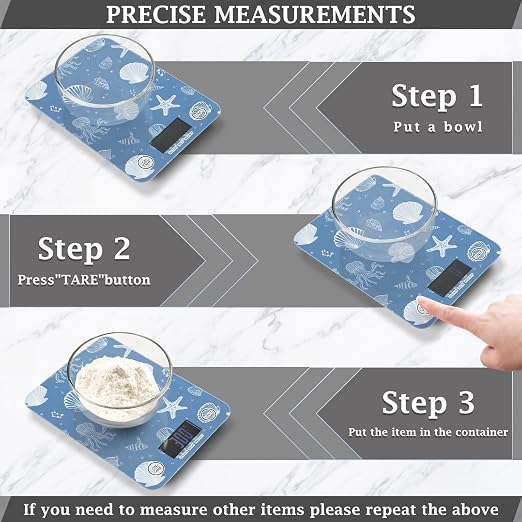 Food Scale Kitchen Scale for Baking Cooking Digital Food Weighing Measuring Scale Small Waterproof Electric Food Scale Simple Seashells Starfish Blue