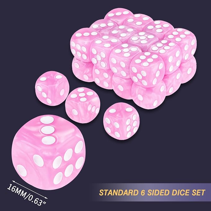 24 of Pack 16MM 6 Sided Dice Set,Pearl Pattern D6 Game Dice Set, 6 Sided Standard Dices for Yahtzee, Bunco or Teaching Math,with Portable Dice Pouch(Light Purple Pearl)