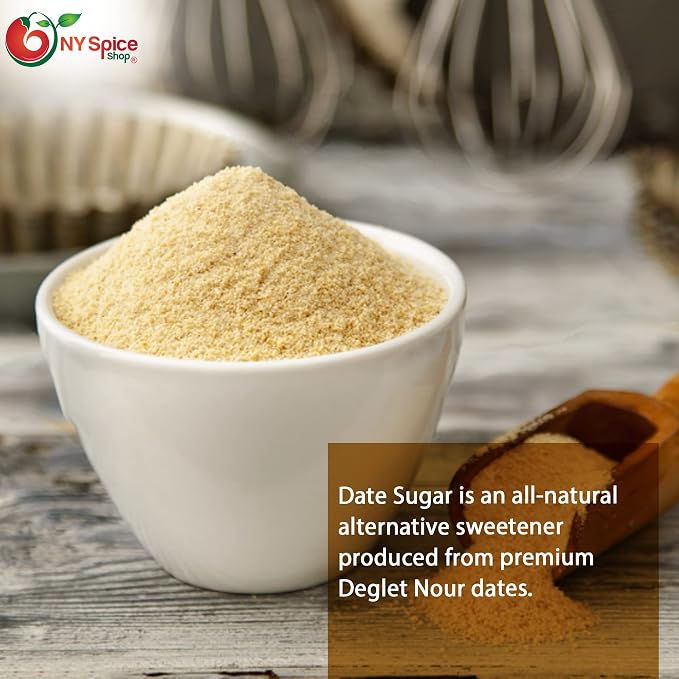 NY SPIC ESHOP Date Sugar - Dates Sugar Powder - Date Powdered Sugar - Sugar Substitute and Alternative Sweetener for Baking - Great for Desserts, Coffee & More – Natural Refined Sugar - 1 (Pound)