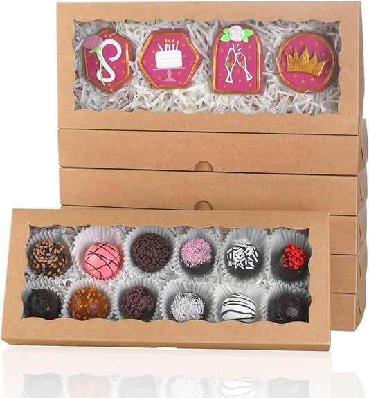 15pcs 12x5x1.5 Inch Borwn Cookies Boxes with Window Bakery Boxes Macaron Boxes Cakesickle Boxes Chocolate Truffle Boxes Donut Treat Boxes for Christmas Valentine's Easter Mother's Day