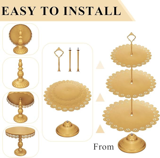Set of 9 Cake Stands Metal Cupcake Stand Set Multiple Styles Candy Fruit Display Tower Dessert Plate Cake Serving Tray for Birthday Party Wedding Anniversary Baby Shower Engagement (Gold)