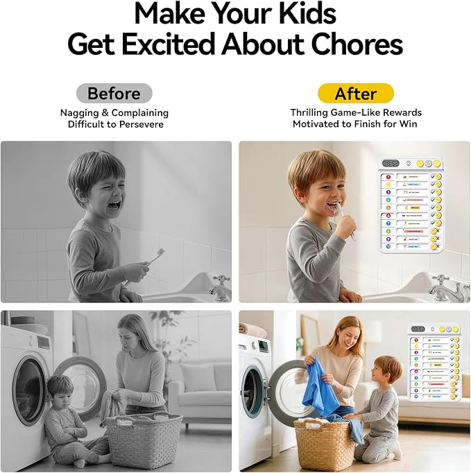 Chore Chart for Kids with Timer, 21 PCS Checklist Magnetic Schedule Board, ADHD Tools with 99-Min Countup/Down Visual Timer, Bedtime/Morning/Daily Routine Chart Dry Erase to Do List with Slider(White)