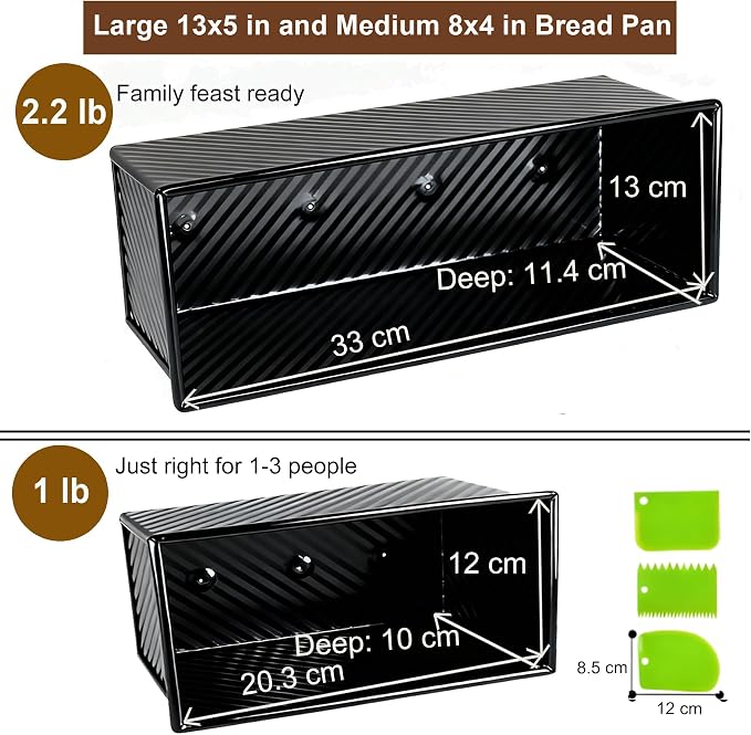 Pullman Loaf Pan, 2 Pack Bread Pan with Lid, 13x5 & 8x4 Inch, Black | Nonstick Pullman Loaf Pan with Lid 2.2lb&1lb Aluminized Steel Sourdough Sandwich Bread Loaf Pan with Cover Pullman Bread Pan