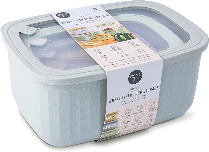 Core Kitchen Nested Wheat Fiber Food Storage Set – 8-Piece BPA-Free Containers with Lids – Eco-Friendly, Stackable, Microwave & Freezer Safe - Sunny Meadow