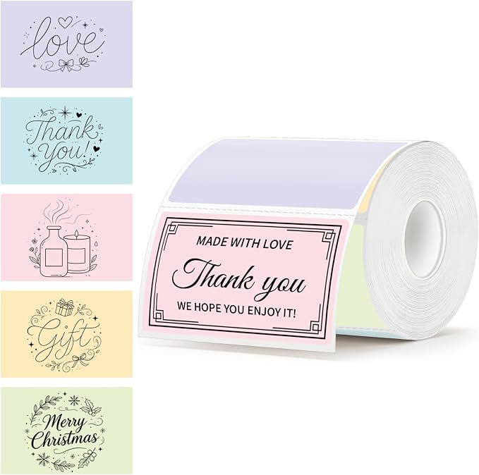 2"x3" 500pcs Rectangle Thermal Labels, Colored Stickers for Thermal Printer | Waterproof, Multi-Color, Macaron Pastel, Oil-Proof, BPA-Free, Strong Adhesive, DIY Logo, Compatible with Munbyn/Rollo/Zebra