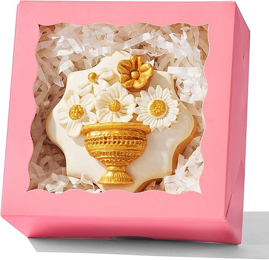 50PCS 4x4x2 Inches Pink Bakery Boxes with Clear Window Ideal for Packaging Cookie, Strawberry, Macaron, Ores, Chocolate Truffles, Donut, Pie Treat Boxes for Party Wedding Valentine's Birthday