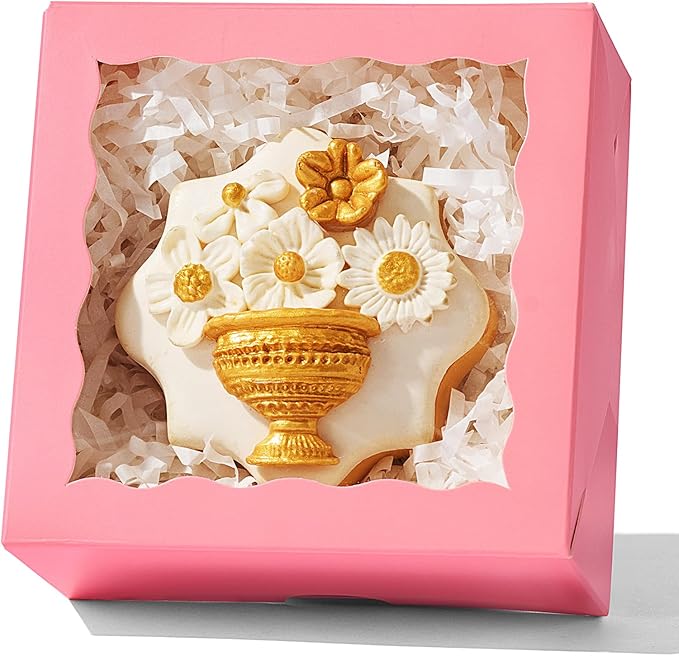 100-Pack 4x4x2 Inches Pink Bakery Boxes - Treat/Cookie/Truffle Boxes for Mini Cakes, Pies & Cinnamon Rolls - Wedding Party Favor Packaging