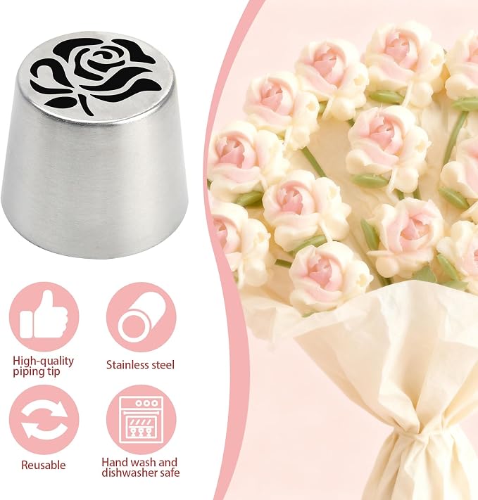 Extra Large Russian Piping Tips for Marshmallows Stainless Steel Flower Frosting Nozzles many styles Cake Decorating Baking tool for Buttercream, Cupcakes Cookies(SL35)