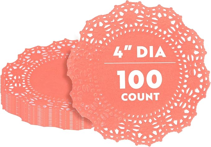 Restaurantware Pastry Tek 4 x 4 Inch Lace Doilies 100 Decorative Tableware Placemats - Disposable Round Red Paper Table Doilies For Birthdays Or Weddings Table Decor