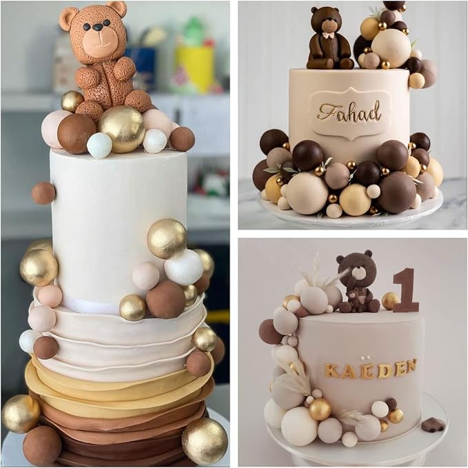 ASTARON 32 Pcs Ball Cake Topper Decorations Mini Balloons Cake Topper Sticks Foam Balls Cake Picks Cake Topper Balls Cake Decorations for Wedding Party Birthday Cake Decorating (Brown Gold)