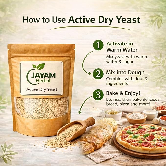 Jayam Herbal Active Dry Yeast – Baker’s Yeast for Bread, Pizza & Dough, Instant Leavening Ingredient, Shelf Stable (500GM)