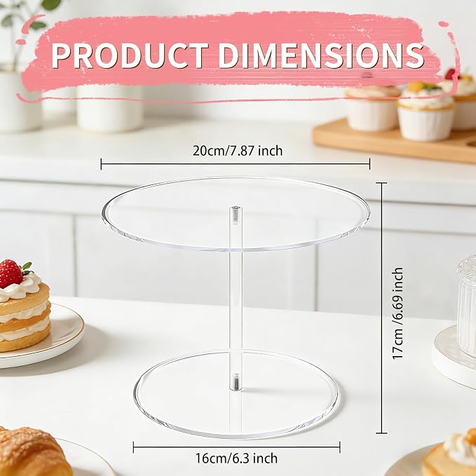 Acrylic Cake Stand, 7.8 Inch Clear Mini Round Cake Stands for Dessert Table, Cupcake Pastry Display Riser for Birthday Party Wedding Event, Candy Pizza Dessert Holder