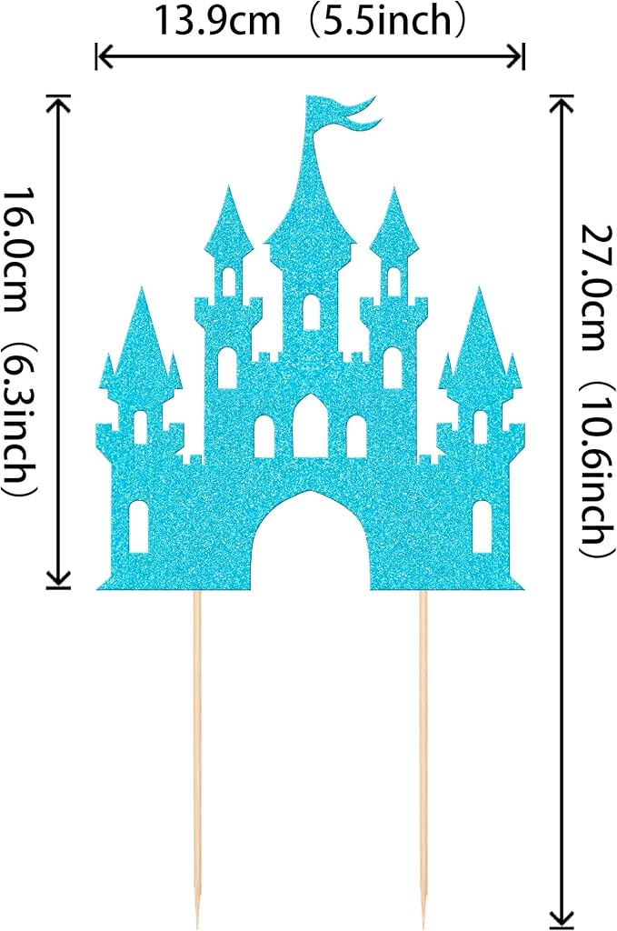 1 PCS Castle Cake Topper Glitter Princess Cake Topper Castle Theme Birthday Party Decoration Princess Happy Birthday Cake Decoration for Baby Shower Girls Princess Birthday Party Supplies Blue