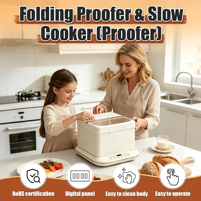 Folding Bread Proofer & Slow Cooker, 25L Capacity Digital Temp Control 32-248F, Dough Fermentation Box for Sourdough Bread Pizza Yogurt Home Baking