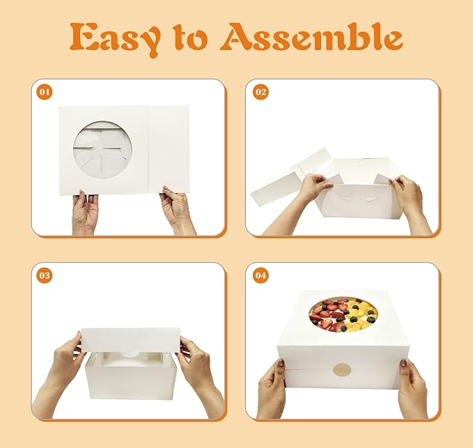 3 Set Cake Boxes with Cake Boards（3 PCS Cake Boxes+3 PCS Cake Boards）, 10x10x5 Inches Cake Box with Windows, White Bakery Boxes, Cake Container with Stickers for Birthday by GBF