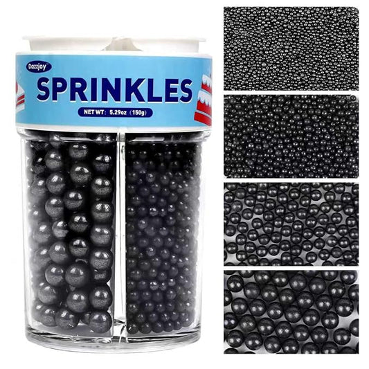 Dazzjoy Black Pearl Sprinkles, Food Grade, Edible Black Sugar Pearls for Cake Decorating, 150g/5.29oz, Cake Decoration & Cupcake Toppers, Cookies, Ice Cream, Wedding Party Valentines Supplies