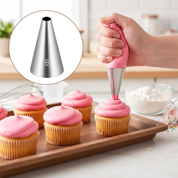 cobee 6 Pcs Round Hole Piping Tips Set, Cake Decorating Tips Boquillas Para Reposteria, Stainless Steel Icing Tip Frosting Tip For Baking Cream Bag Cookies Puff Doughnut Filler(6-8-9-10-11-12)