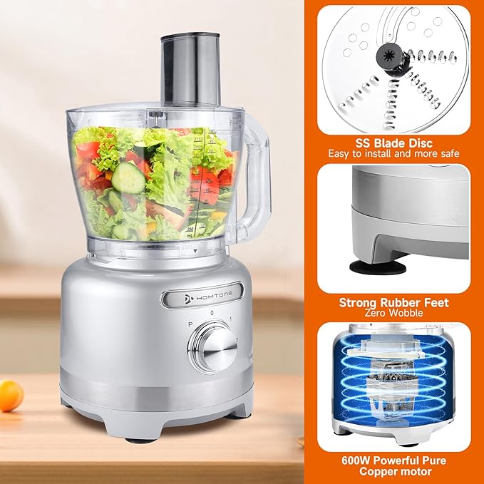 Homtone 16 Cup Food Processor, Large 9-I-1 Chopper with French Fry Cutter | 7 Blades, Veggie Shred, Slice, Pizza Dough Knead, Salsa Meat Chop, Cheese Grate, Home Week Meal Prep, Healthy Snack, 3-Speed