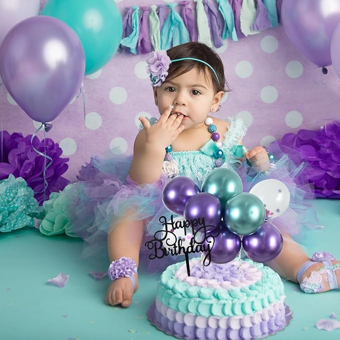 BEISHIDA Happy Birthday Cupcake Toppers - Blue Purple Mini Balloon Cloud Birthday Cake Decorations for Girls Women Theme Party Decorations