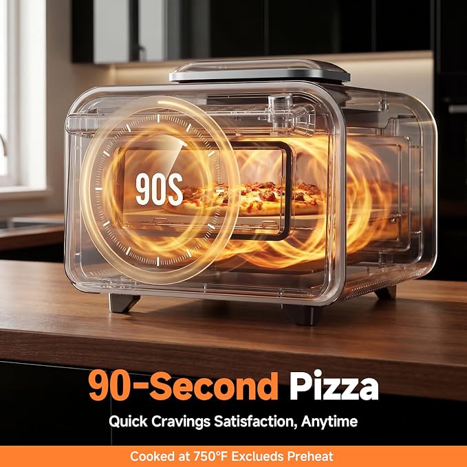 KINGWISE Convection Pizza Oven Electric, IPX4 Waterproof Countertop Air Fryer Oven, Fits 13-Inch Pizza, Heats up to 750℉, 6 Cooking Functions and 5 Pizza Presets, Pizza Stone & Pizza Peel Included