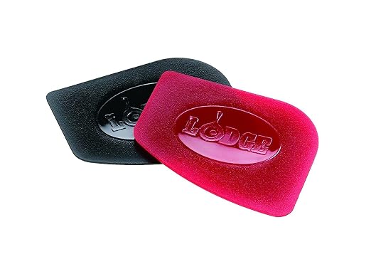 Lodge Pan Scrapers - Cast Iron Cookware Cleaning Tool for Quick & Easy Cleanup - Durable Polycarbonate Scrapers for Skillets & Griddles- 2 Pack - Red/Black | bike-oils