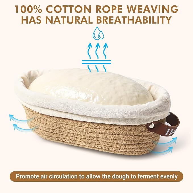 Proofing Basket Banneton Bread Baskets Sourdough Proofing Basket 2Pcs Oval | Howasai Sourdough Proofing Basket, 2Pcs 10''Oval Banneton Baskets With Liners & Covers, Cotton Rope Bread Baskets