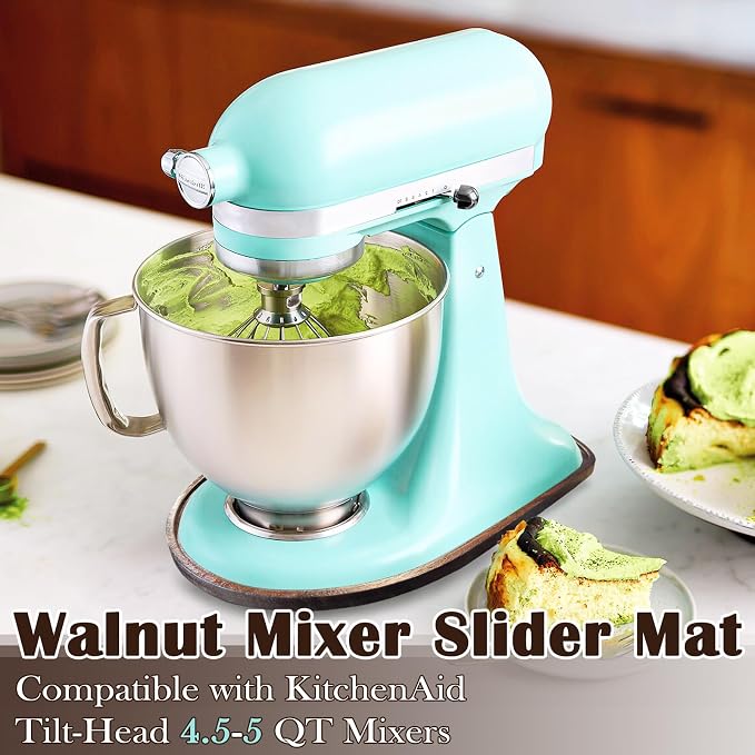 Natural Walnut Wood Mixer Slider Mat for KitchenAid 4.5-5 qt Stand Mixer Sliding Tray for Countertop Protection