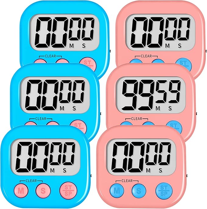 ZILLEEN Classroom Timer for Kids Teachers Digital Timers, Blue Pink 6 Pack