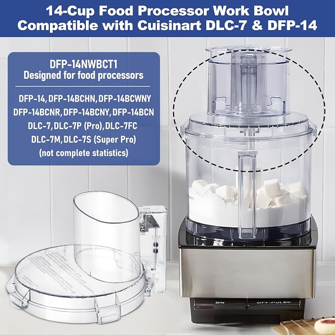 4 Locking Tabs DFP-14NWBCT1 Replacement Clear Food Processor Work Bowl Cover, Compatible with Cuisinart Tritan food Processor Only fits Bowl DLC-005AGTXT1,Fits Model DFP-14, DFP-14BCN, DFP-14BCHN