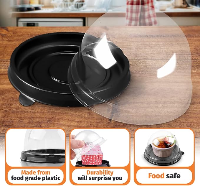 Treat Box Pack 50 - Pack Mini Cupcake Containers for Desserts - 2.8 x 2.8" Plastic Food Grade Mini Cupcake Boxes | Desserts Containers and Holiday Gift Wraps with Transparent Lids, Great for Parties