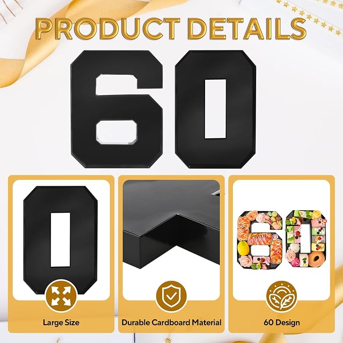 Cardboard Number for Charcuterie 60 Set Fillable Tray 10.2'' Black Charcuterie Paper Box for 60th Birthday Anniversary Party Decorations Chocolate Candy Cupcake Container