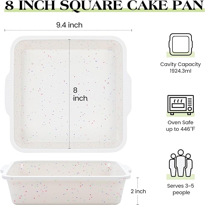 8x8 inch Silicone Square Cake Pan with Metal Reinforced Frame, Nonstick Brownie Pan for Baking, BPA Free 1 Pc(Cream)