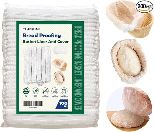 200 Pcs Banneton Liner,Banneton Bread Proofing Basket Non Woven Liners Non-Stick Dough,Bread Proofing Cover,Elastic Banneton Basket Liner for Prevents Dough from Sticking to Basket