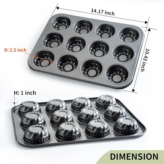 Mini Bndt Cake Pan, Nonstick Brownie Bowl Pan, 12-Cavity Fluted Small Round Cake Mold for Fall Baking & Thanksgiving Muffin Bavarois