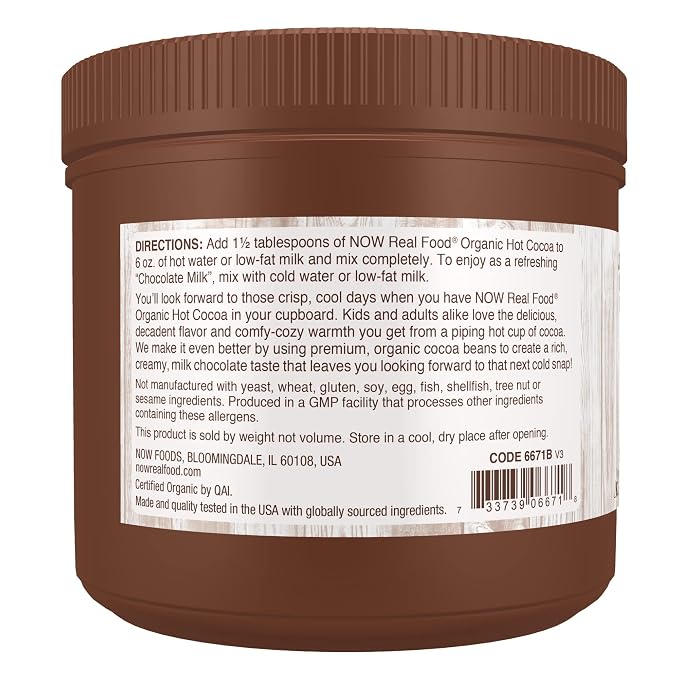 NOW Foods, Cocoa Lovers™ Organic Hot Cocoa, Instant, Rich Milk Chocolate Taste, Low-Fat and Gluten-Free, 14-Ounce (Pack of 2)